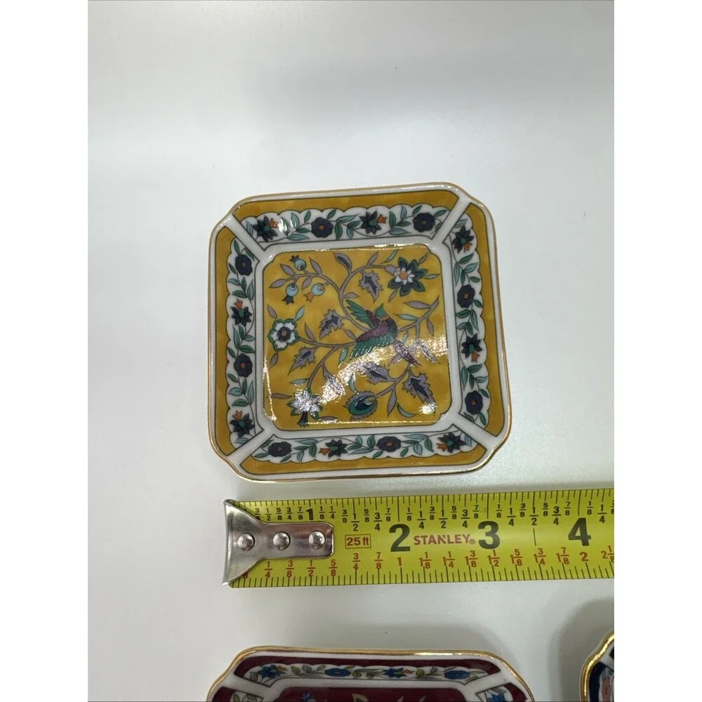 Set of 3 Takahashi 1983 Silk Road Trinket Dish Floral Bird Hand Decorated 3.25”